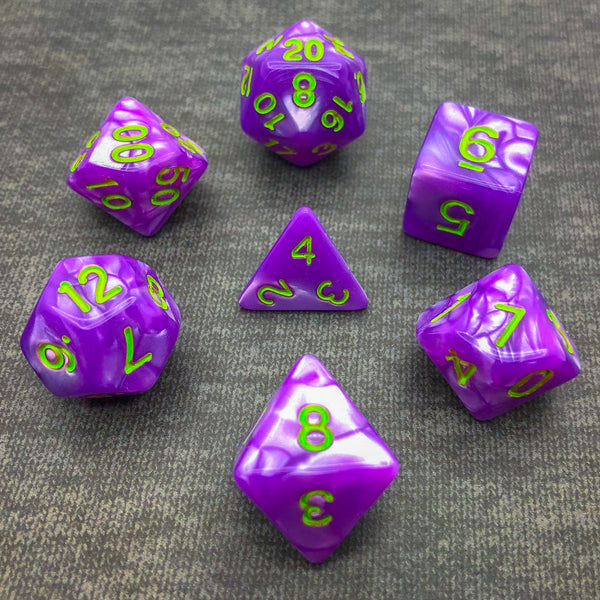 Seaspray - Purple with Green Text - The Dice Viking - Dice Set