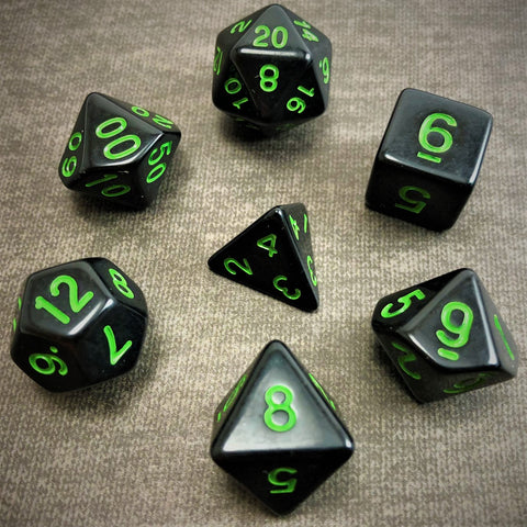 Black with Green Text - The Dice Viking - Dice Set