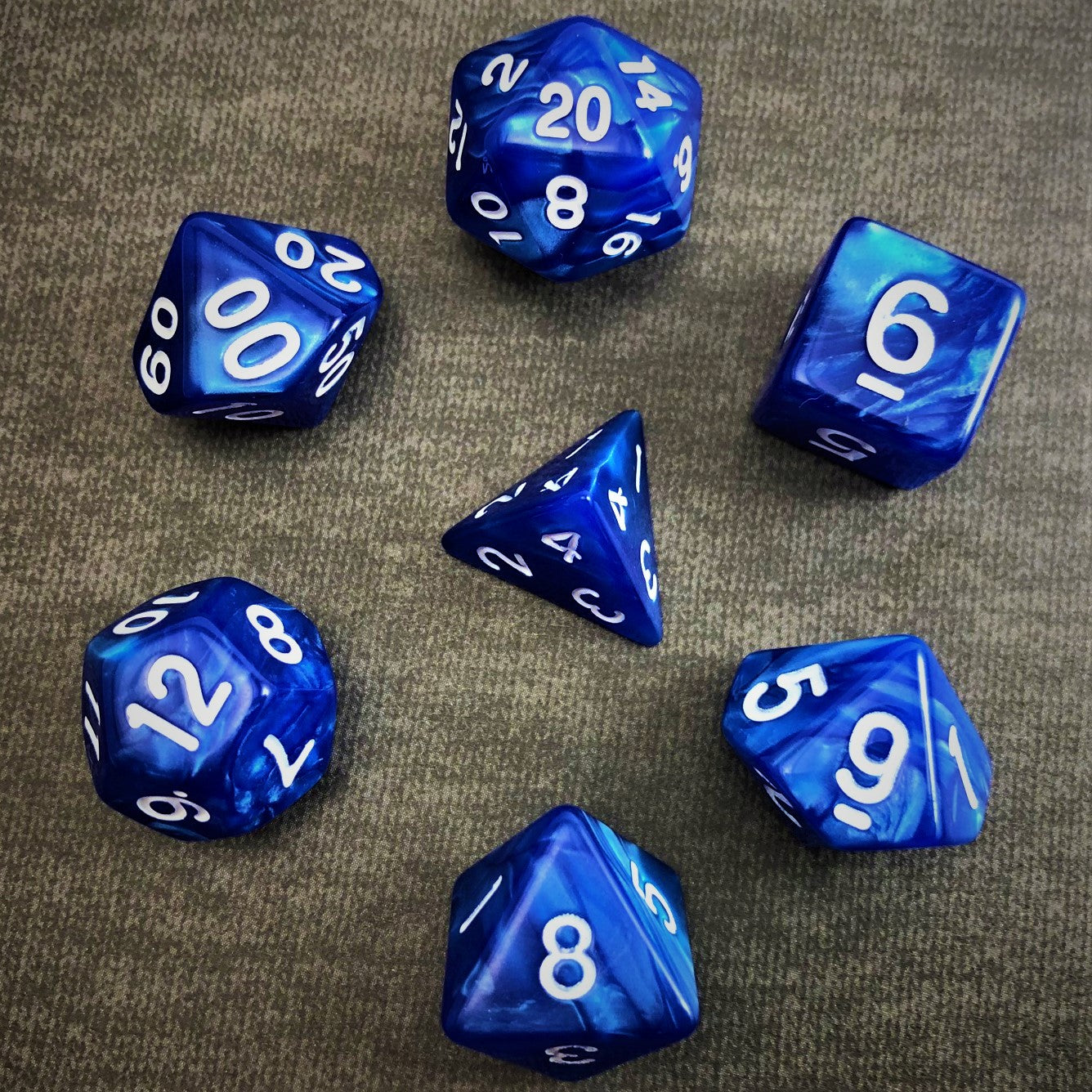 Seaspray Blue with White Text - The Dice Viking - Dice Set