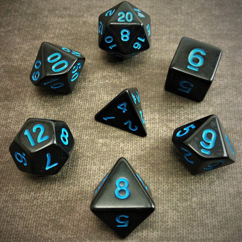 Black with Blue Text - The Dice Viking - Dice Set