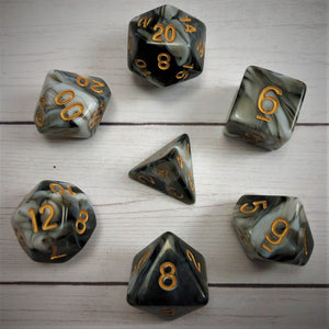 Swirl - Black and White with Gold Text - The Dice Viking - Dice Set