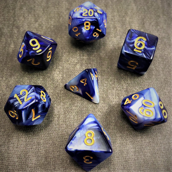 Blue, Black, and White with Gold Text - The Dice Viking - Dice Set