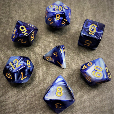 Blue, Black, and White with Gold Text - The Dice Viking - Dice Set