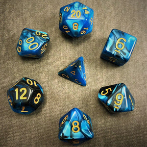 Cyan and Black with Gold Text - The Dice Viking - Dice Set