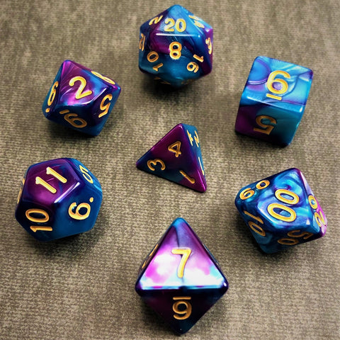 Blue and Purple with Gold Text - The Dice Viking - Dice Set