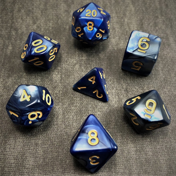 Overcast Ocean - Gold Text - The Dice Viking - Dice Set