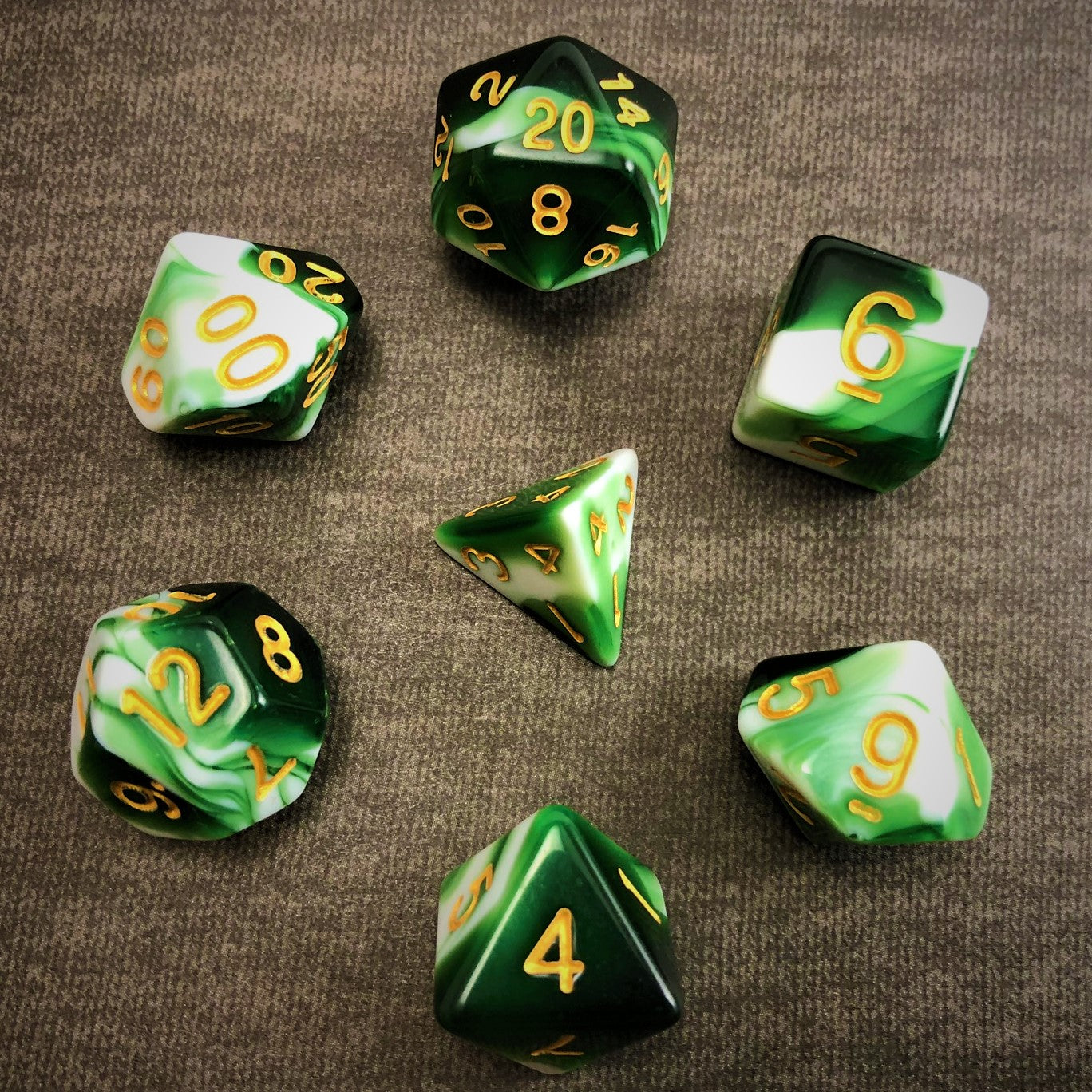 Swirl - Green and White with Gold Text - The Dice Viking - Dice Set