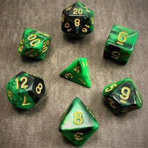 Green and Black with Gold Text - The Dice Viking - Dice Set