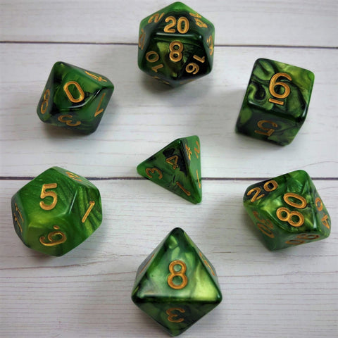 Green and Black with Gold Text - The Dice Viking - Dice Set