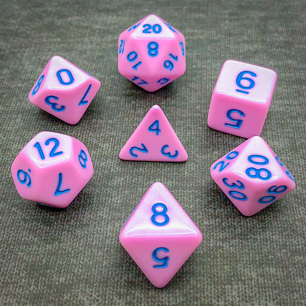 Pink with Blue Text - The Dice Viking - Dice Set