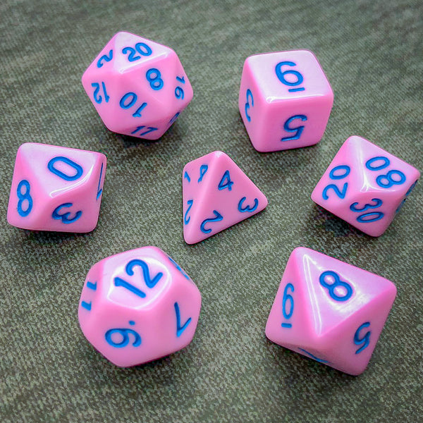 Pink with Blue Text - The Dice Viking - Dice Set