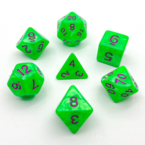 Seaspray - Bright Green with Pink Text - The Dice Viking - Dice Set