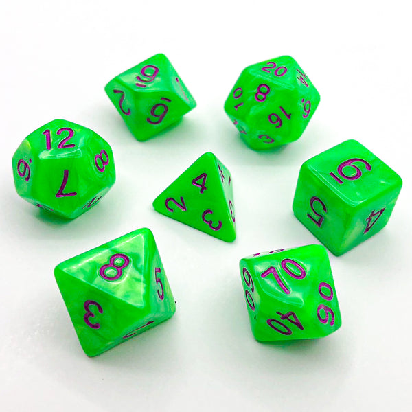 Seaspray - Bright Green with Pink Text - The Dice Viking - Dice Set