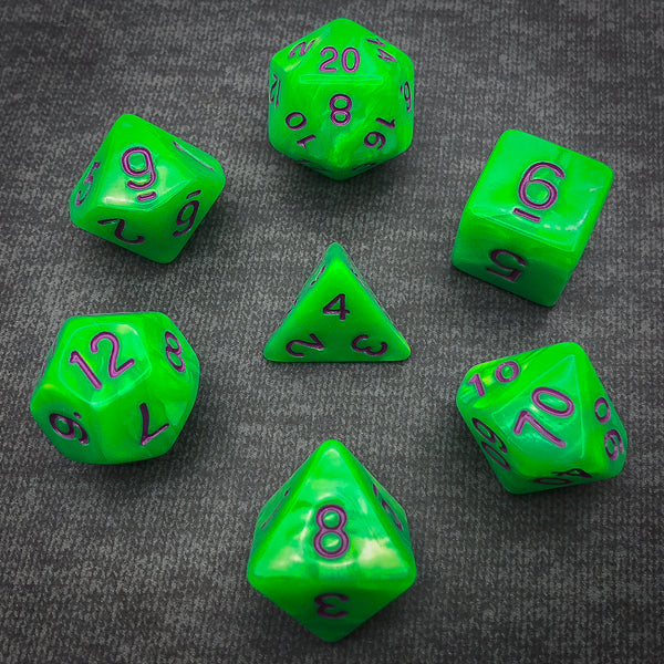 Seaspray - Bright Green with Pink Text - The Dice Viking - Dice Set