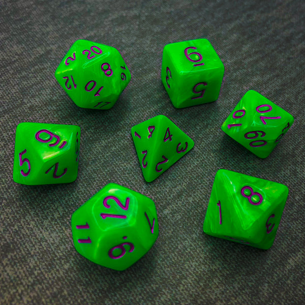 Seaspray - Bright Green with Pink Text - The Dice Viking - Dice Set