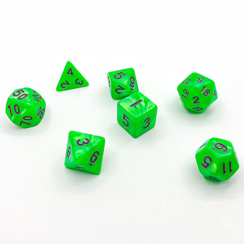 Seaspray - Bright Green with Pink Text - The Dice Viking - Dice Set