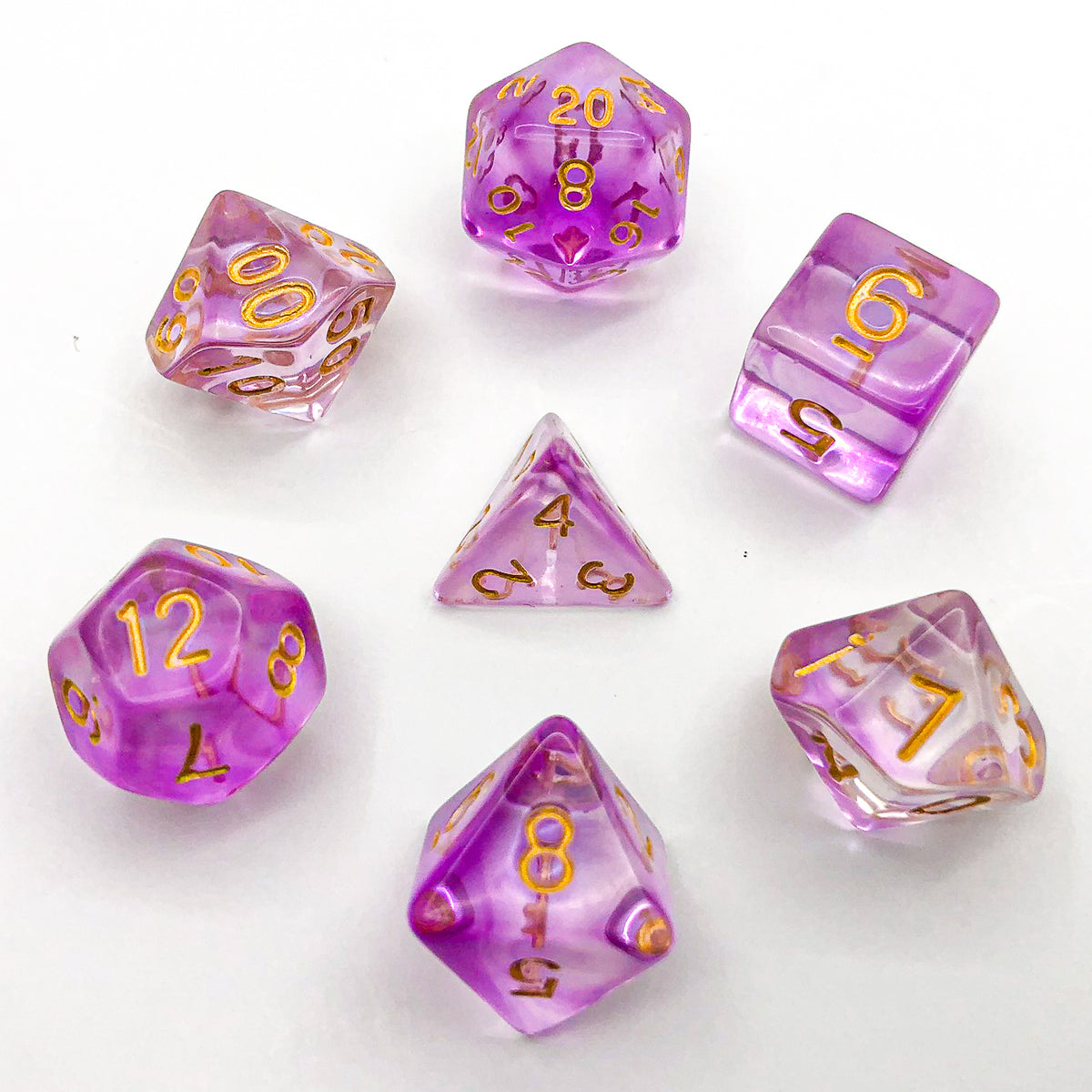 Pink Clouds - 7 Piece Polyhedral Dice Set, Pink with Gold Numbers – The ...