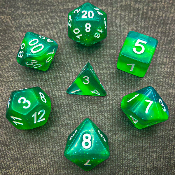 Translucent Green and Blue Layered - The Dice Viking - Dice Set