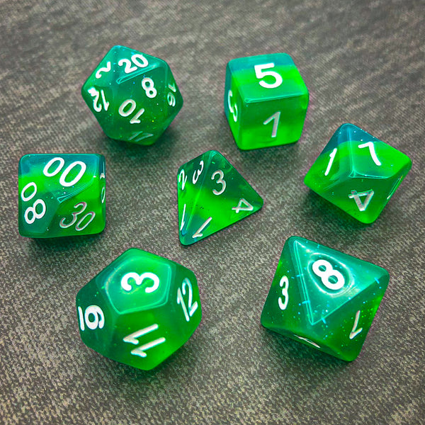 Translucent Green and Blue Layered - The Dice Viking - Dice Set