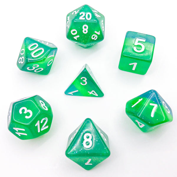 Translucent Green and Blue Layered - The Dice Viking - Dice Set