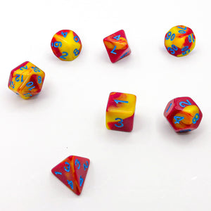 Red and Yellow with Blue Text - The Dice Viking - Dice Set