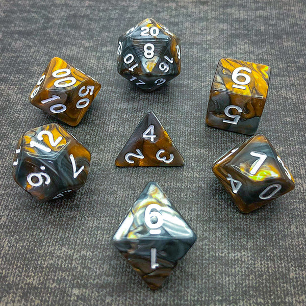 Gold and Grey with White Text - The Dice Viking - Dice Set