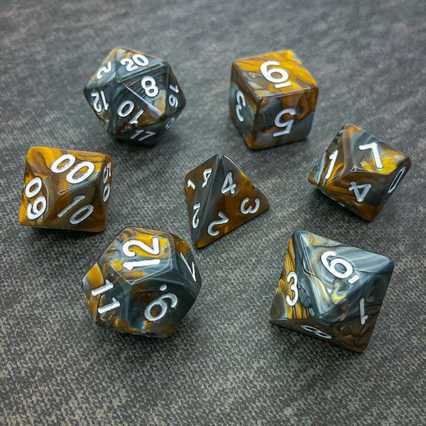 Gold and Grey with White Text - The Dice Viking - Dice Set