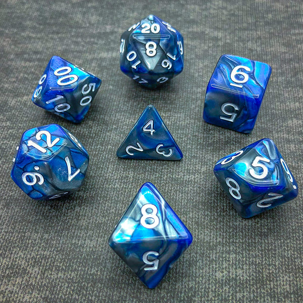 Overcast Ocean - White Text - The Dice Viking - Dice Set