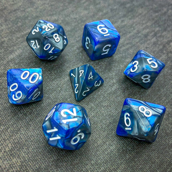 Overcast Ocean - White Text - The Dice Viking - Dice Set