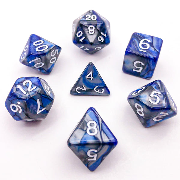 Overcast Ocean - White Text - The Dice Viking - Dice Set