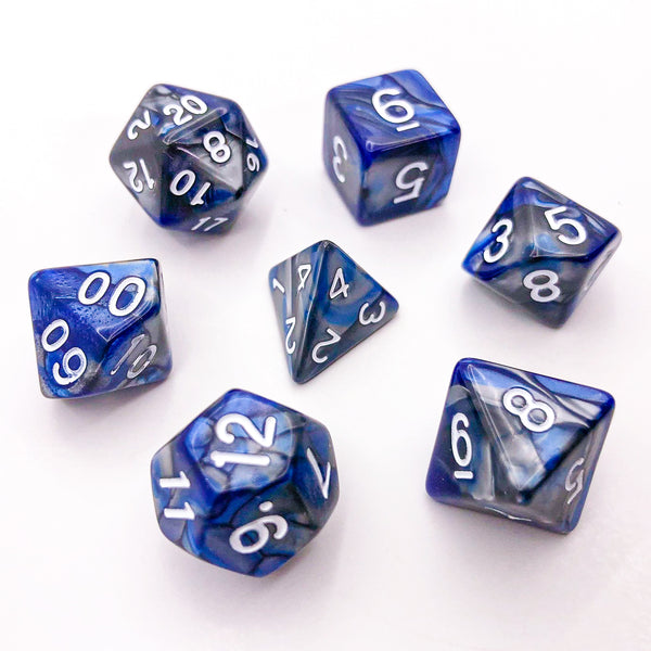 Overcast Ocean - White Text - The Dice Viking - Dice Set