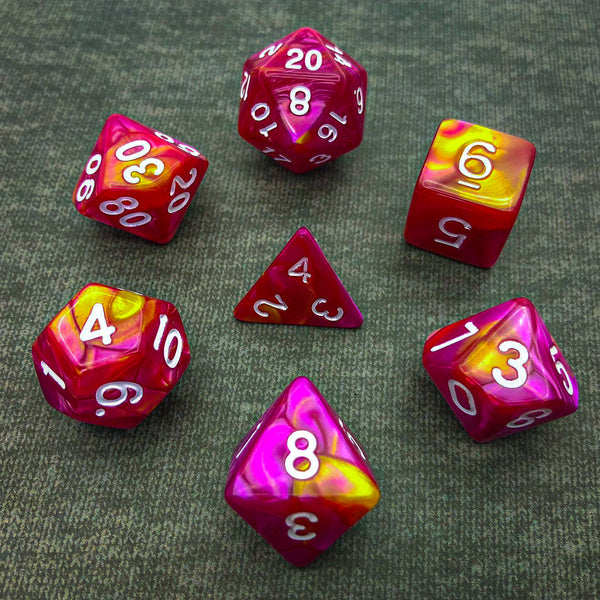 Yellow and Pink with White Text - The Dice Viking - Dice Set