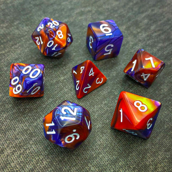 Purple and Orange with White Text - The Dice Viking - Dice Set