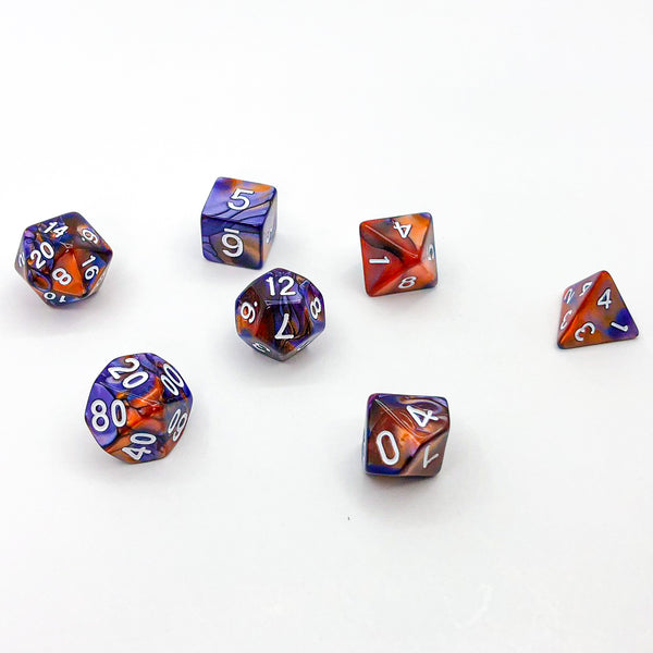 Purple and Orange with White Text - The Dice Viking - Dice Set