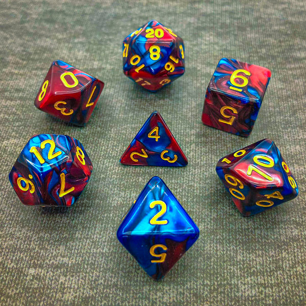 Red and Blue with Gold Text - The Dice Viking - Dice Set