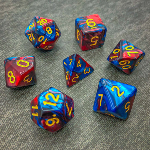 Red and Blue with Gold Text - The Dice Viking - Dice Set