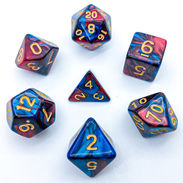 Red and Blue with Gold Text - The Dice Viking - Dice Set