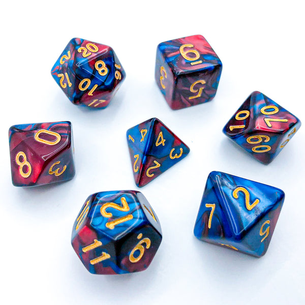 Red and Blue with Gold Text - The Dice Viking - Dice Set