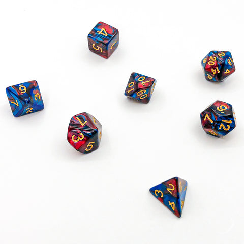 Red and Blue with Gold Text - The Dice Viking - Dice Set