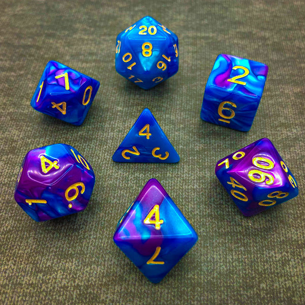 Blue and Purple with Gold Text - The Dice Viking - Dice Set