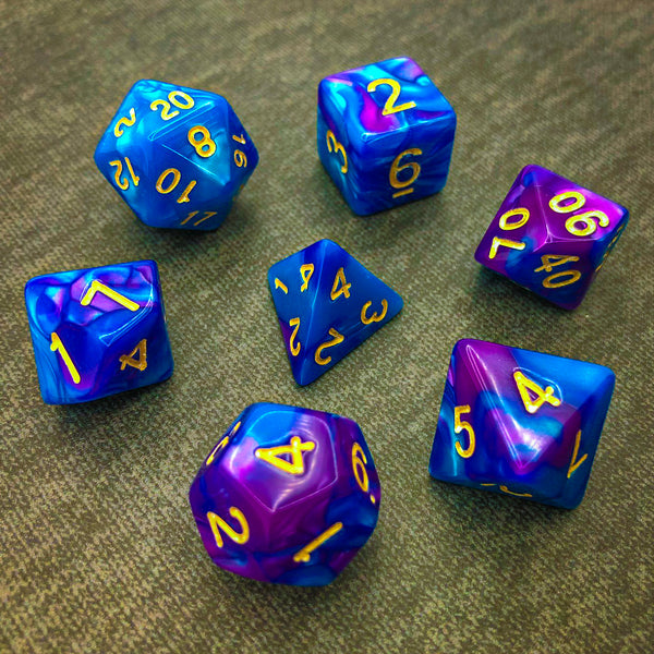 Blue and Purple with Gold Text - The Dice Viking - Dice Set