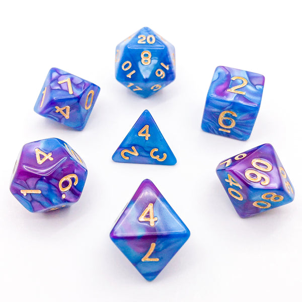 Blue and Purple with Gold Text - The Dice Viking - Dice Set