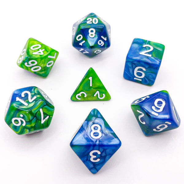 Green and Blue with White Text - The Dice Viking - Dice Set