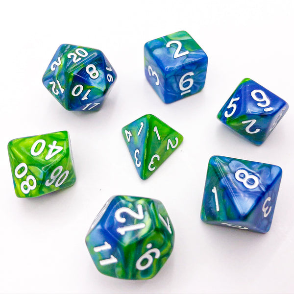 Green and Blue with White Text - The Dice Viking - Dice Set