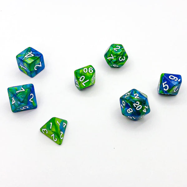 Green and Blue with White Text - The Dice Viking - Dice Set