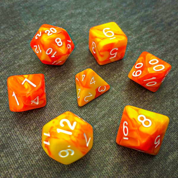 Orange and Yellow with White Text - The Dice Viking - Dice Set