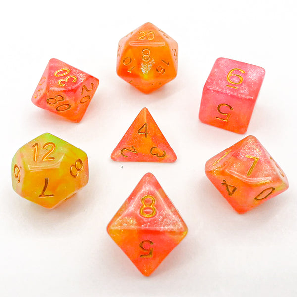 Orange, Yellow, and Pink with Gold Text - The Dice Viking - Dice Set