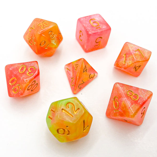 Orange, Yellow, and Pink with Gold Text - The Dice Viking - Dice Set