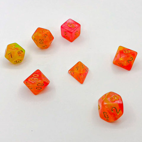 Orange, Yellow, and Pink with Gold Text - The Dice Viking - Dice Set