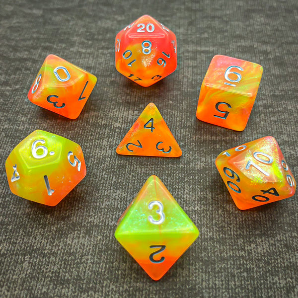 Orange and Yellow with Silver Text - The Dice Viking - Dice Set